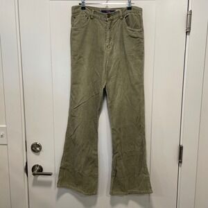 Maui Girl Corduroy Pants Sage Green Wide Leg Cotton Trousers Size 10 RN 54867